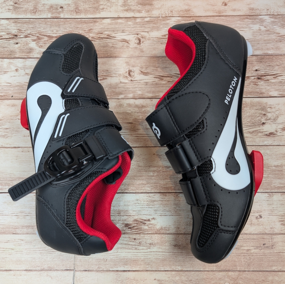 Peloton Bike & Bike Cycling Shoes Red Black White Unisex Size 38 Like New Size 8 - Picture 4 of 16